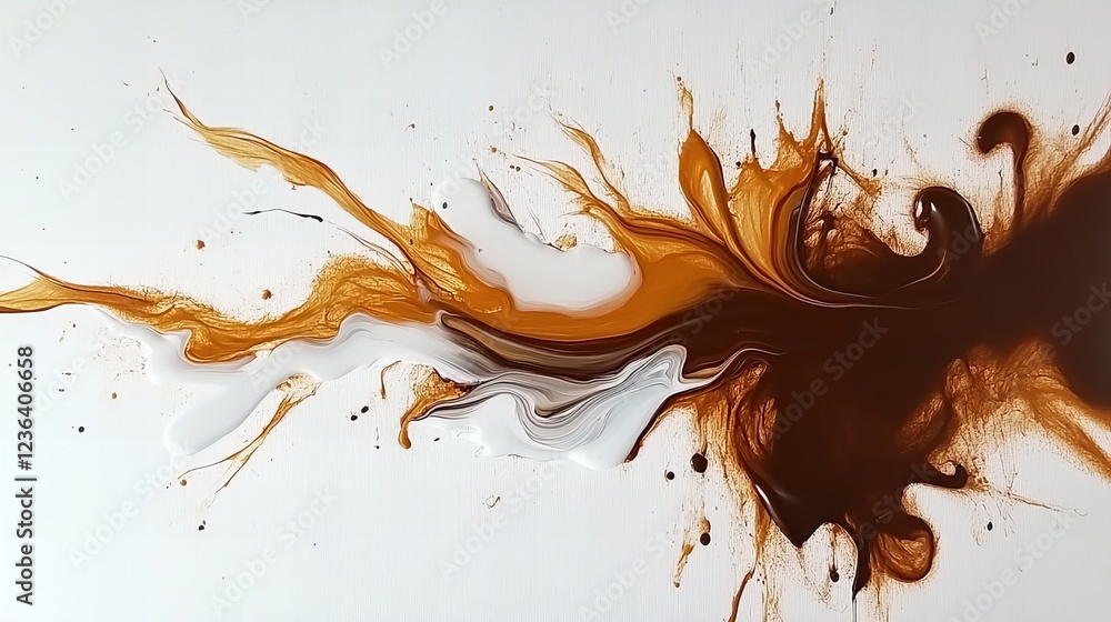 Poster abstract painting in shades of brown and white. swirls and splashes of color create a dynamic compos