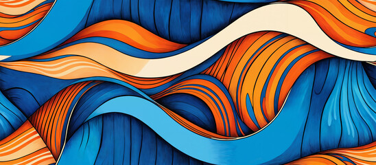 Pattern. Colorful Abstract Waves Art with Blue and Orange Tones