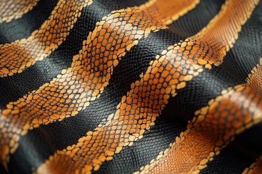 Close-up of snake skin texture on fabric, showcasing intricate pattern and unique appearance.