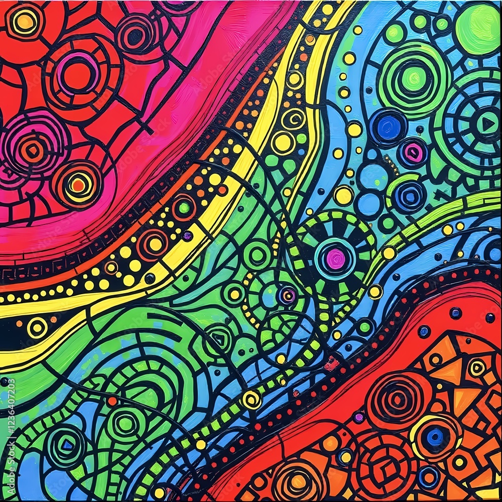 Poster vibrant abstract artwork with swirling colors and geometric patterns. generative ai
