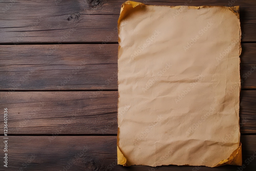 Poster A Simple Piece of Paper Resting on a Rustic Wooden Table Evoking a Sense of Calmness and Timelessness in a Cozy Indoor Environment