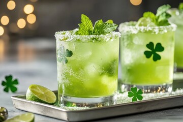 Festive green cocktails with lime and mint for st. patrick's day celebration