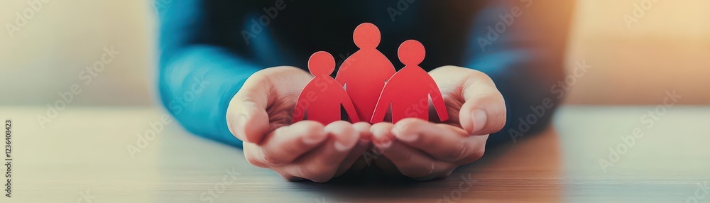 Poster person holding paper cutout of couple in playful gesture symbolizing love and connection in a creati