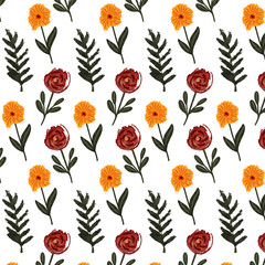 Vintage Watercolor Floral Pattern with Leaves