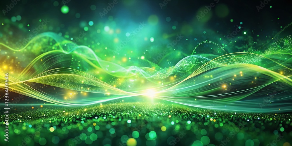 Poster panoramic abstract green digital particle background design - high resolution stock photo