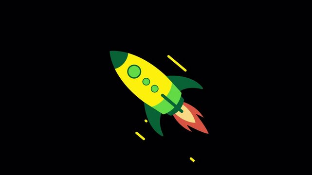 Looped  Rocket Fly Animation on Transparent Background | Vector Art with Alpha Channel.4K