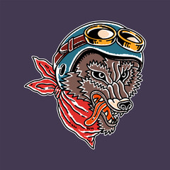Racer Motorbike Wolf Illustration In Traditional Tattoo Style