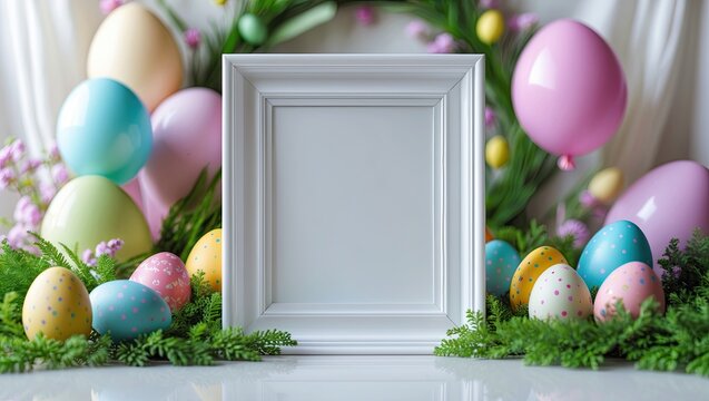 Mockup  photo frame with easter theme