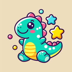 Kawaii Cute Dinosaur – Adorable Cartoon Illustration