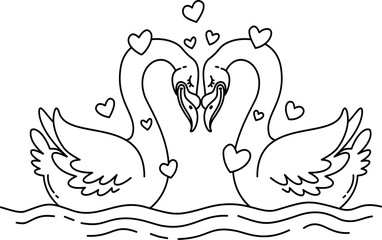 Hand drawn valentine swan  cartoon doodle