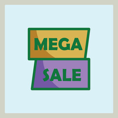 Mega Sale Icon with yellow and purple banners for promotional designs and advertising