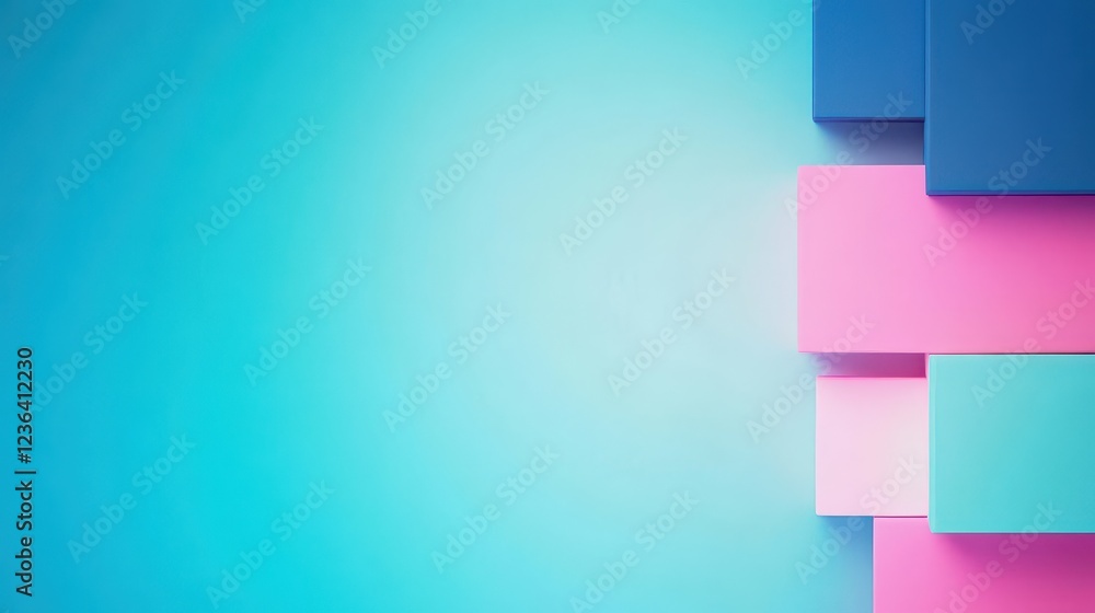 Poster vibrant blue and pink background featuring a geometric square shape evokes a modern artistic atmosph