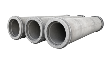 Three concrete pipes isolated on transparent background