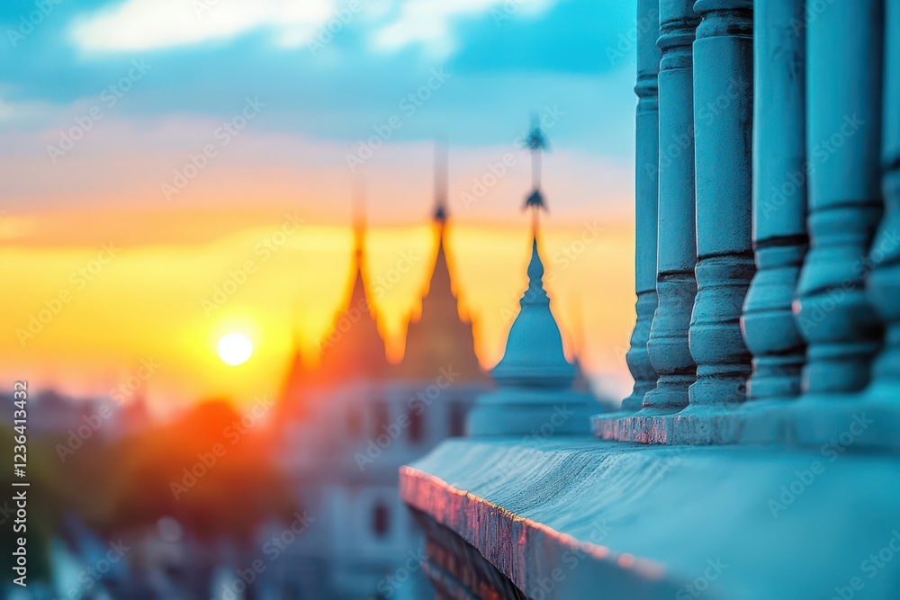 Aufkleber breathtaking sunset view from rooftop overlooking cityscape with vibrant colors in sky creating a pe