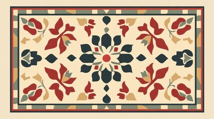 Elegant Floral Design Rug Pattern Featuring Red And Blue Flowers