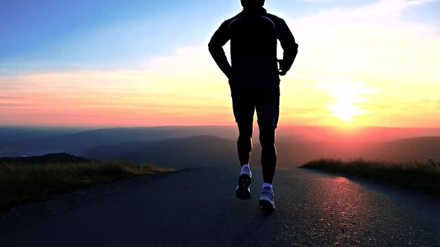 runner&rsquo;s feet hitting the pavement in slow motion
