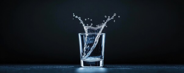 Obraz premium Splashing water from a glass studio high-speed photography dark background close-up liquid dynamics