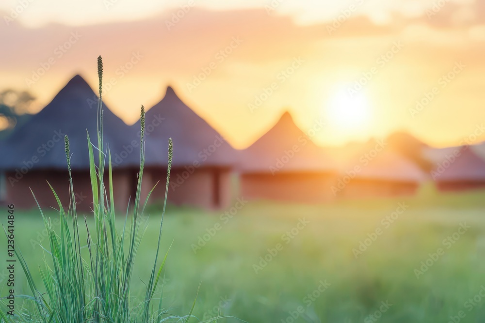 Aufkleber lush green field of grass bathed in warm sunlight with gentle breeze creating a peaceful and invitin