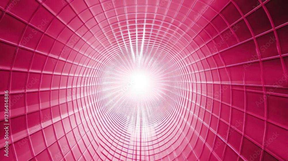 Poster abstract pink tunnel with bright light at the end.