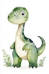 Obraz premium Cute Cartoon Dinosaur Character Standing Among Green Plants