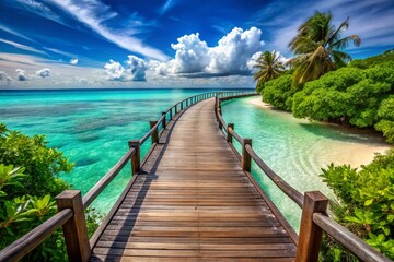 Obraz premium Picturesque Beach Walkway Leading to Crystal-Clear Waters