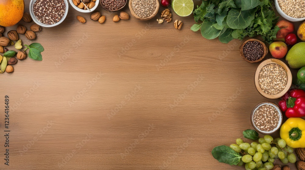 Aufkleber vibrant display of fresh fruits and vegetables on rustic wooden table showcasing nature's bounty in 
