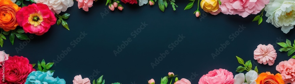 Poster vibrant and colorful floral arrangement showcasing a variety of blooms set against a deep black back