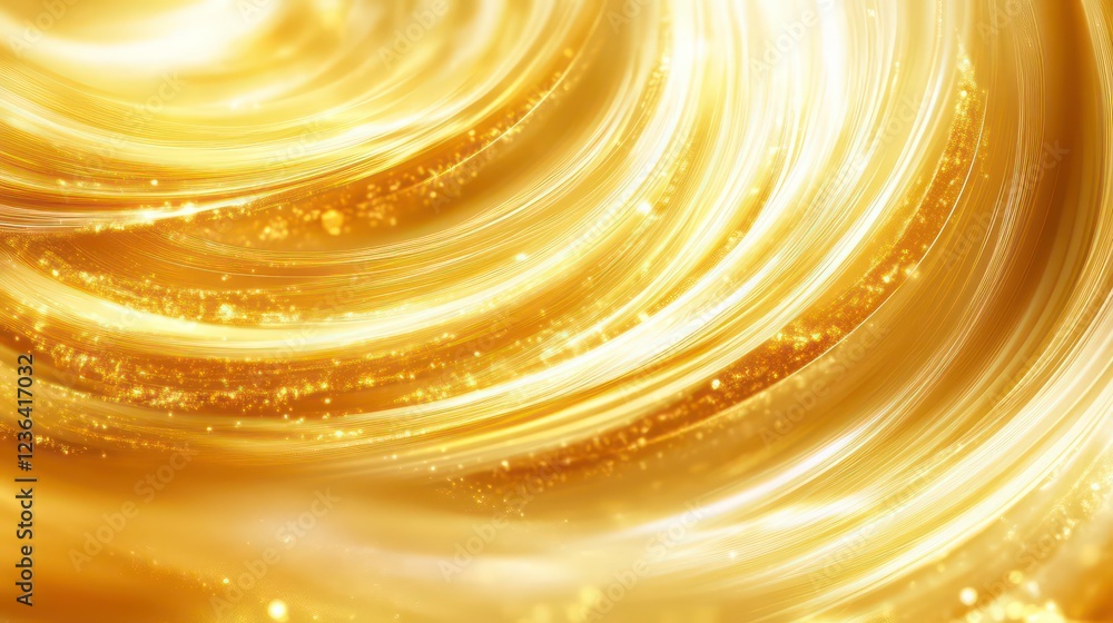 Poster abstract swirling gold texture with glittering particles.