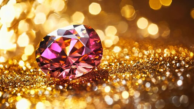 Pink Zircon Gemstone on Gold Glitter