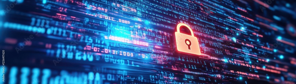 Poster A Close Up of a Heavy Duty Padlock Placed on a Computer Screen Symbolizing Security Privacy and Protection in the Digital Age of Technology