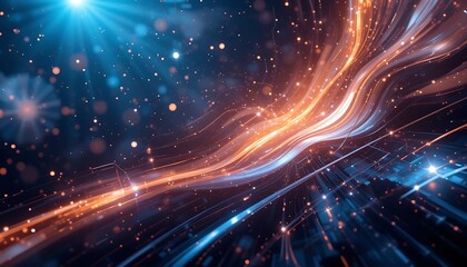 Naklejka premium Abstract glowing lines and particles digital art