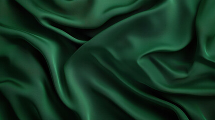 Fototapeta premium Luxurious green silk fabric with smooth, flowing texture and elegant drapes. delicate folds create rich visual depth, perfect for various design applications