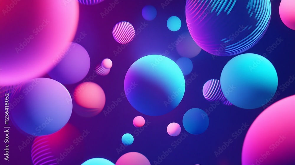 Poster abstract spheres in a dark setting with vibrant color gradients and swirls