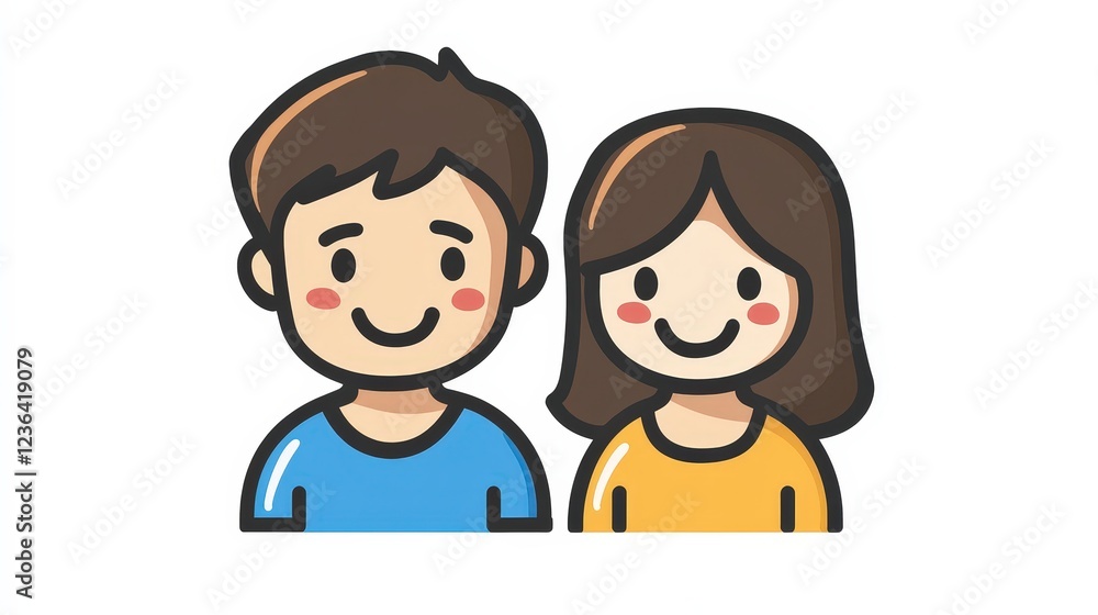 Poster happy cartoon characters smiling with simple background design