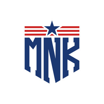 Patriotic MNK Logo with Star and American Flag Straps. Letter MNK Logo with USA Flag