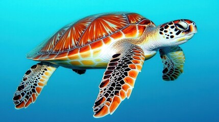Tropical Sea Turtle Swimming Ocean Coral Reef Background