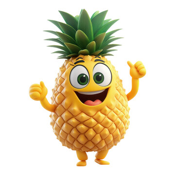 Cute pineapple character with big eyes giving a thumbs up on a transparent background