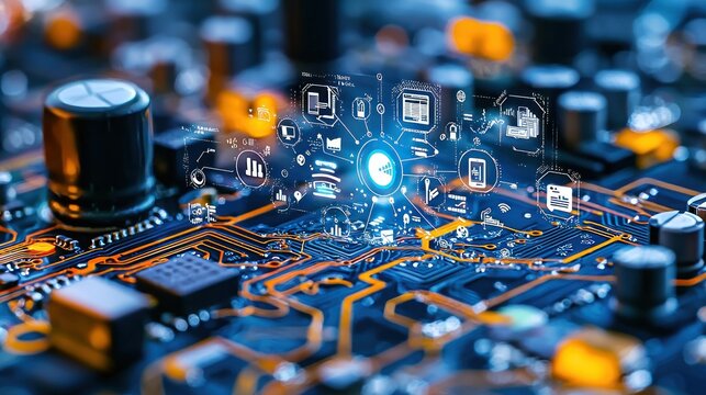 Closeup of Glowing Circuit Board with Digital Data
