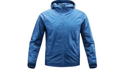 Blue rain jacket mockup with transparent background for easy customization