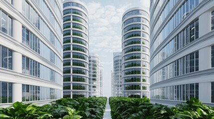 Obraz premium Modern Urban Greenery with High-Rise Buildings and Vertical Gardens