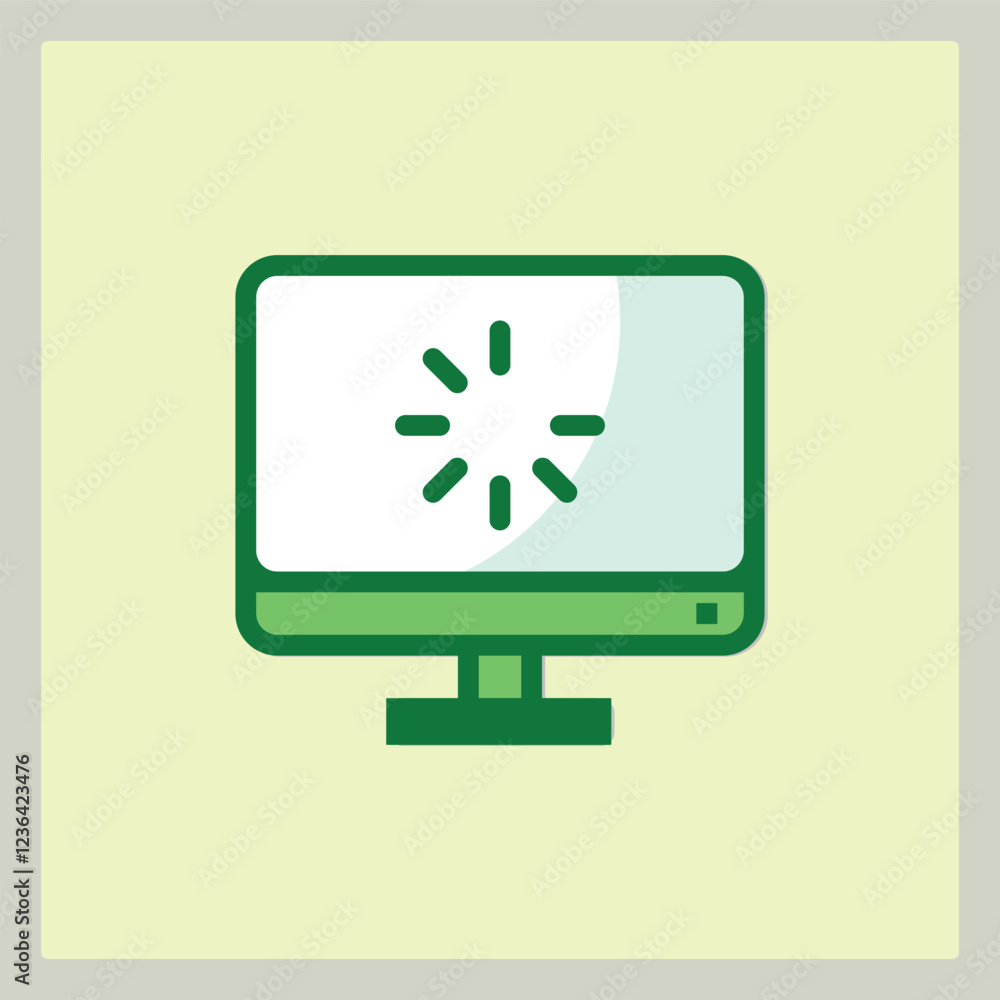 Poster loading screen icon of a monitor with a rotating circle on a light background