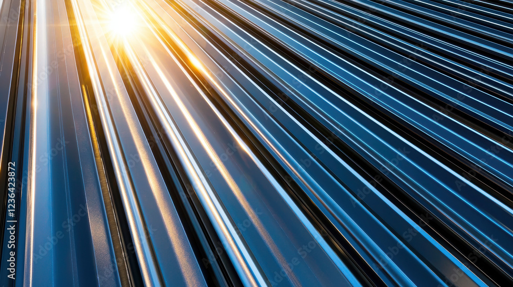 Aufkleber shiny metal surface with sunlight reflections creating dynamic lines