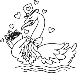 Hand drawn valentine swan  cartoon doodle