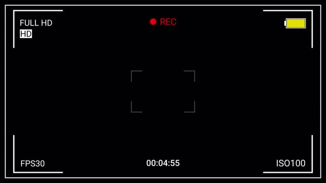 Video camera recorder screen interface with alpha channel, Recording camera screen interface with timer on a transparent background , Camera recording screen overlay
