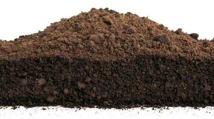 Rich Dark Soil Pile Isolated on White Background