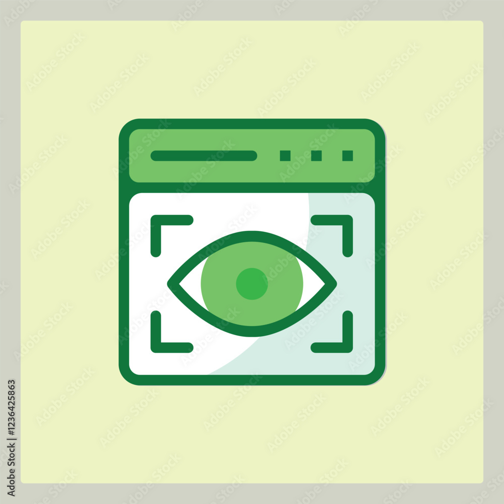 Poster eye icon inside a green browser window representing digital monitoring technology