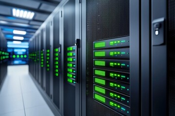 Data center operations digital infrastructure technology environment high-tech facility close-up view server management