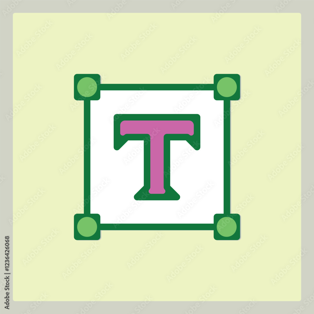 Poster editable text box icon with green border and corner controls on light background
