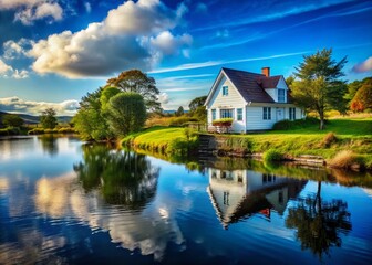 Scenic Riverbank Cottage with White Roof and Ample Space