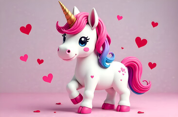 Cute colorful unicorn for valentine's day. Birthday or Valentine's day card. Cartoon character.